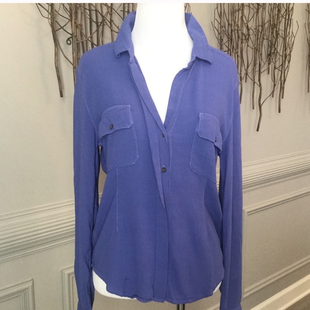 James Perse Cobalt Blue Button Down Top - Picture 7 of 8